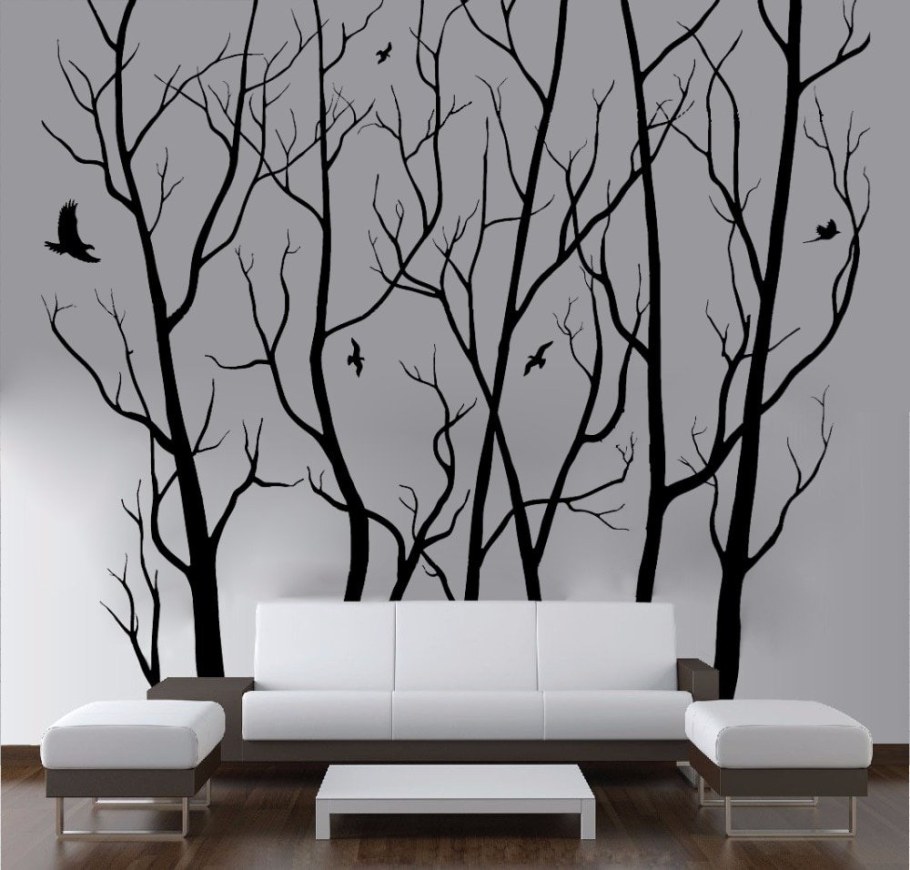 Трафарет на стене в интерьере