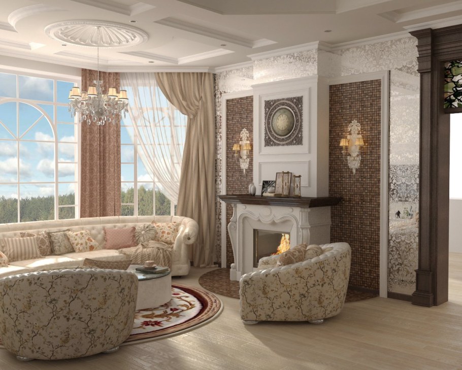 Гостиная в частном доме в классическом стиле