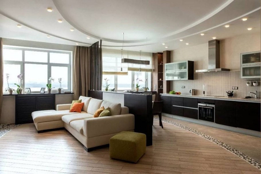 Интерьер студия кухня гостиная 30м2