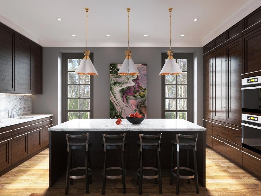 Кухня с двумя окнами на одной стене