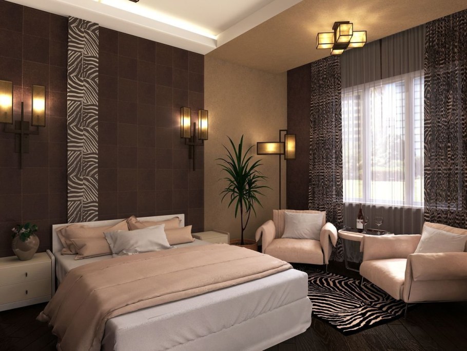 Спальня в коричнево бежевых тонах