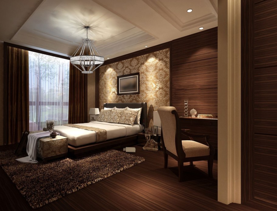 Коричневая спальня в интерьере