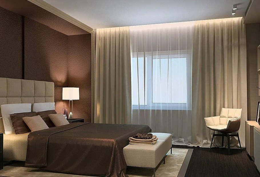 Спальня в коричнево бежевых тонах