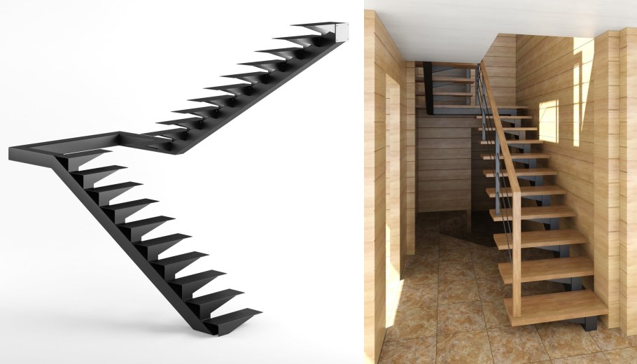 Лестница на 2 косоурах забежная