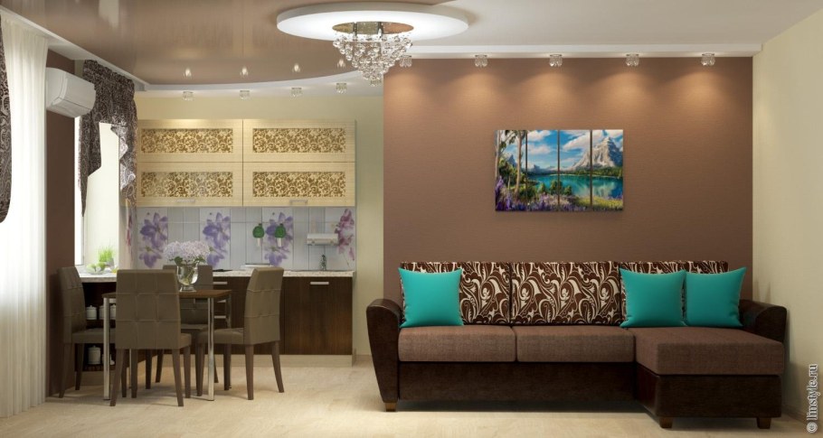 Кофейные стены в гостиной