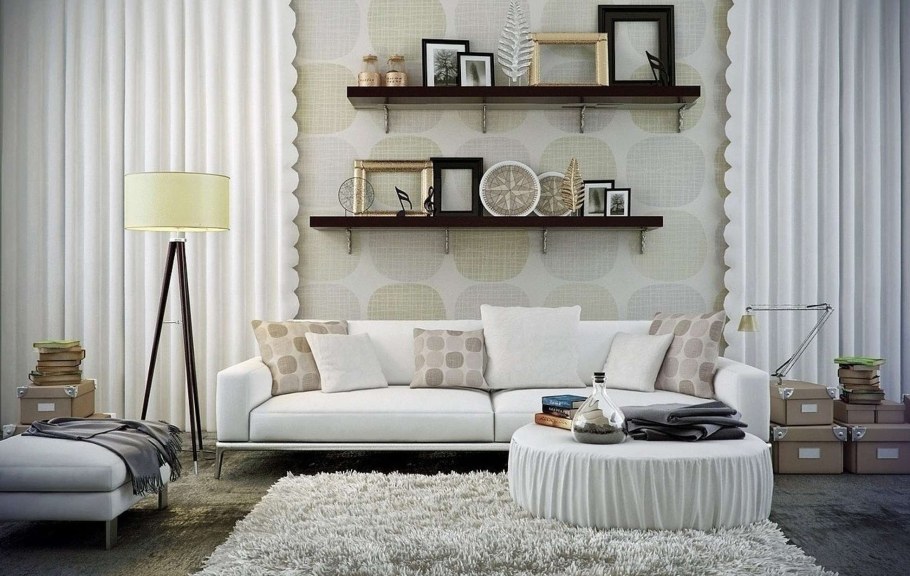 Декор над диваном в гостиной в современном стиле