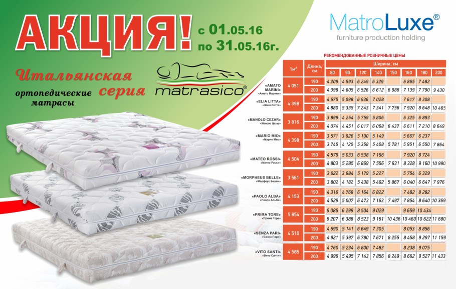 Стандартные матрасы на кровать