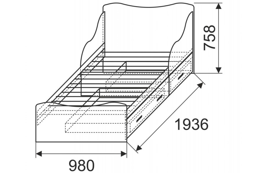 Кровать односпальная Кинг 900.1900 чертеж