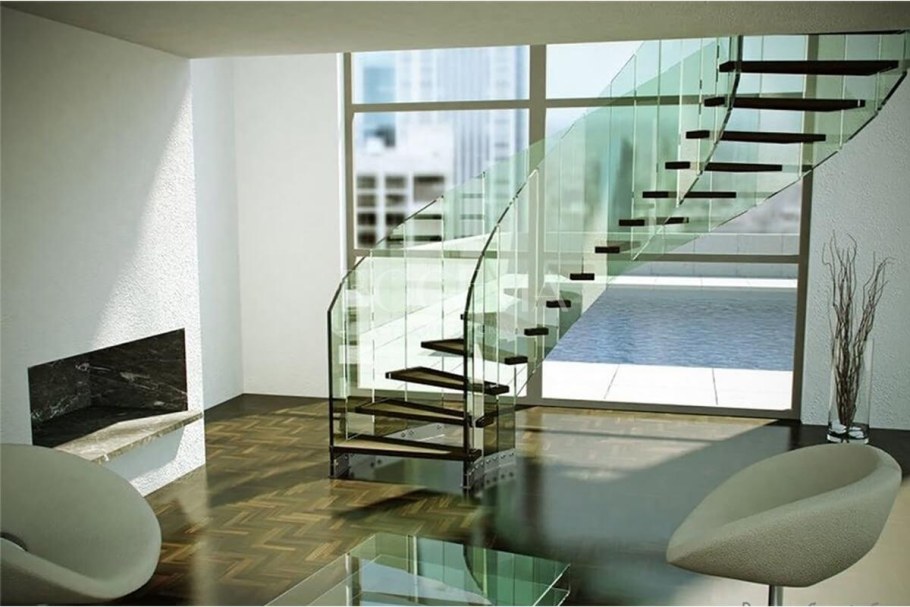 Стеклянные перила в интерьере