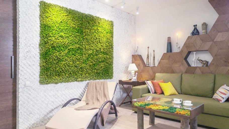 Интерьер зелёный экостиль