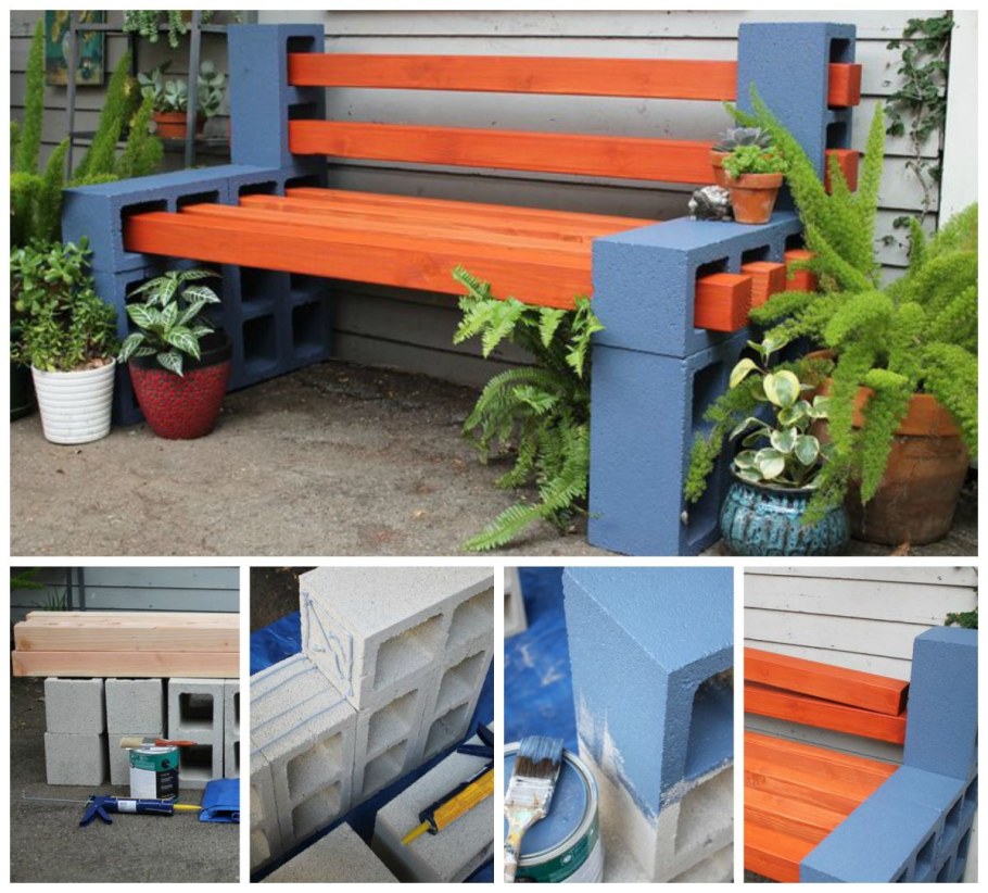 Лавка из блоков для дачи