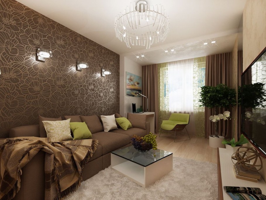Гостиная в бежево коричневых тонах