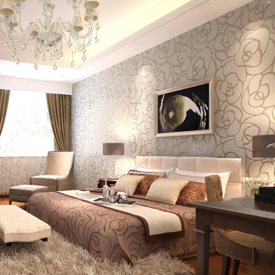 Комбинированные обои для гостиной в бежевых тонах