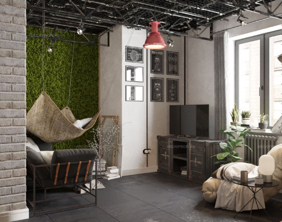 Рабица в интерьере лофт