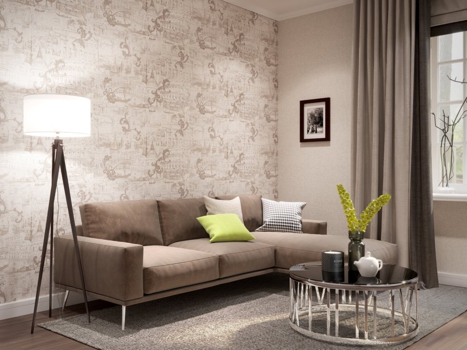 Обои палитра в интерьере гостиной