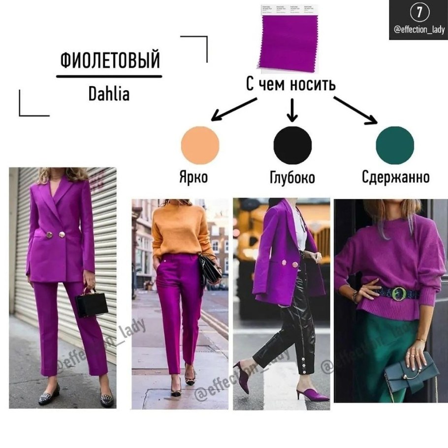 Сочетание фиолетового цвета в одежде для женщин