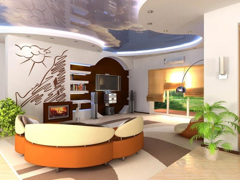 Полукругли стена в гостиной