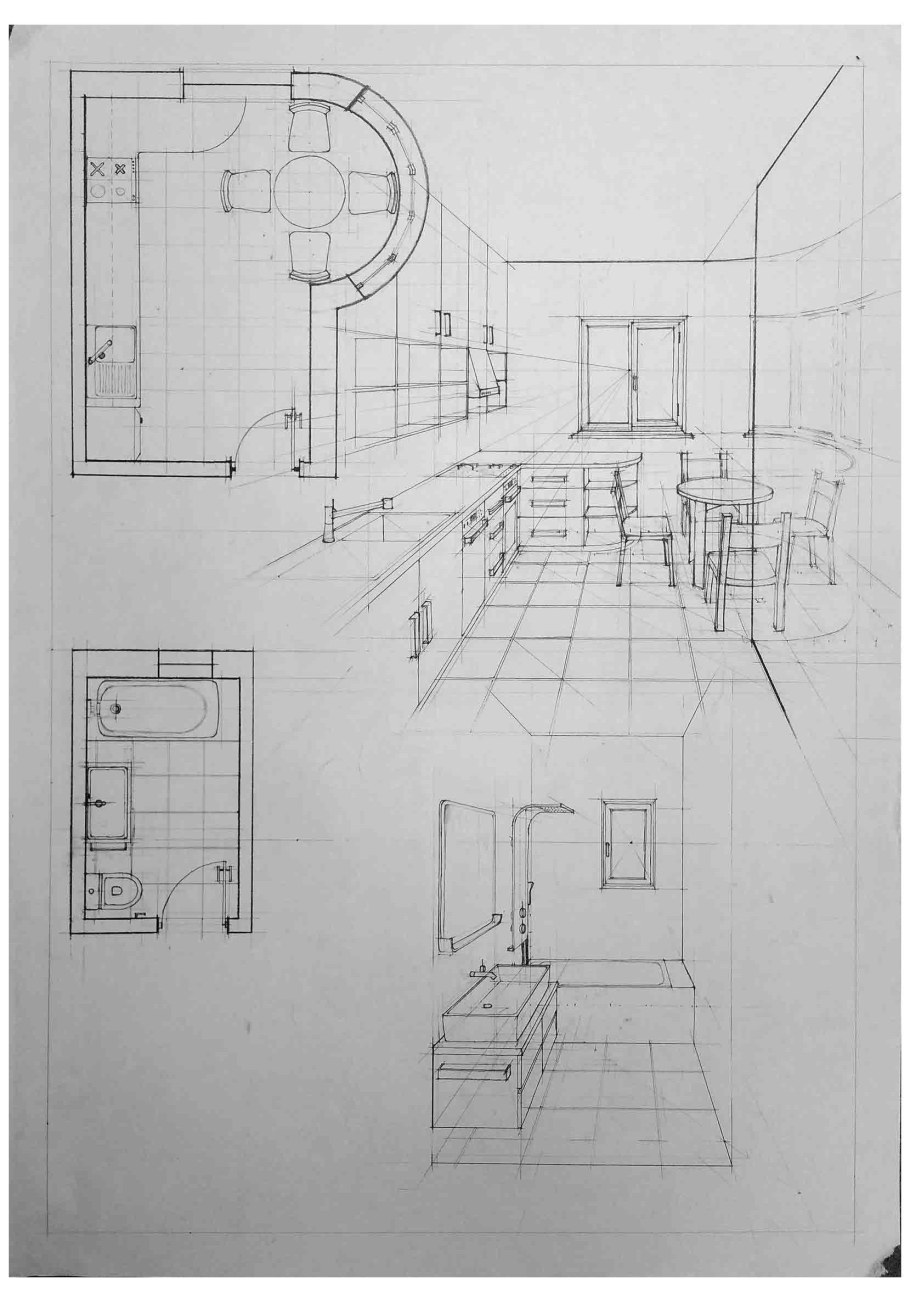 Чертеж комнаты в перспективе
