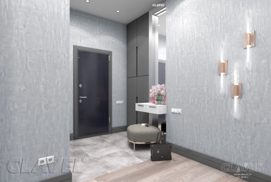 Декоративная штукатурка в интерьере прихожей серая