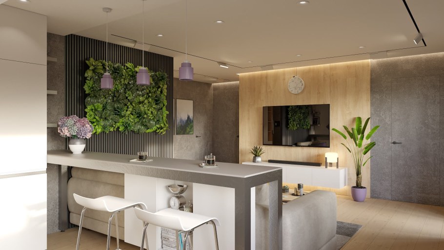 Экостиль кухня гостиная