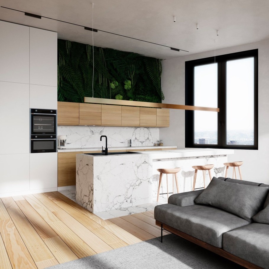 Экостиль кухня гостиная