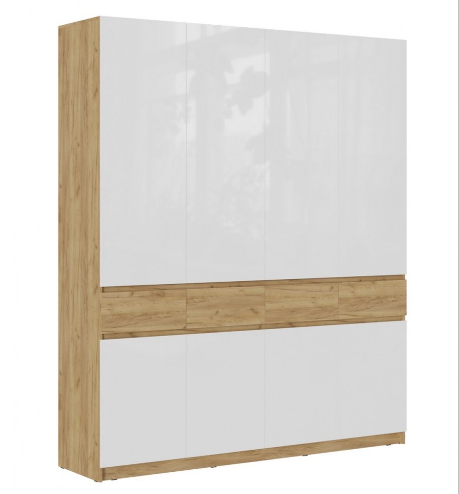 Шкаф 4-створчатый Бостон дуб крафт золотой / белый глянец