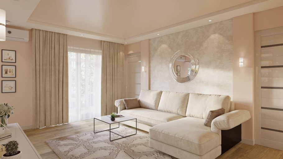Гостиная в светло бежевых тонах