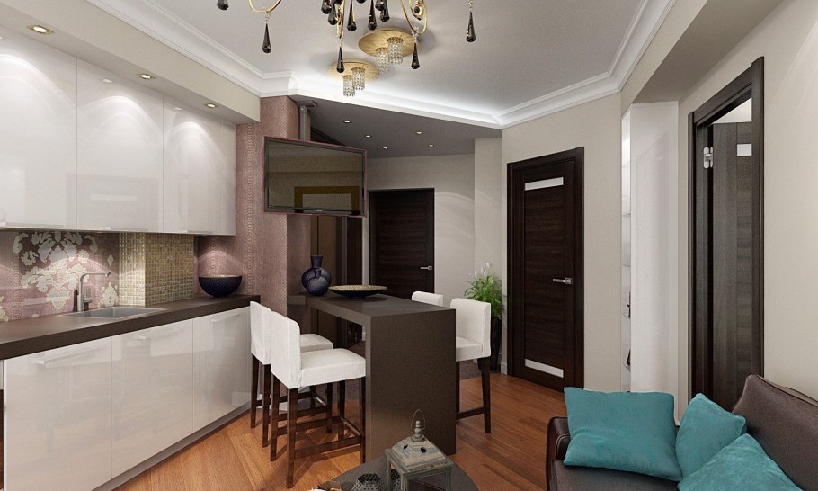 Кухня гостиная Объединенная с коридором