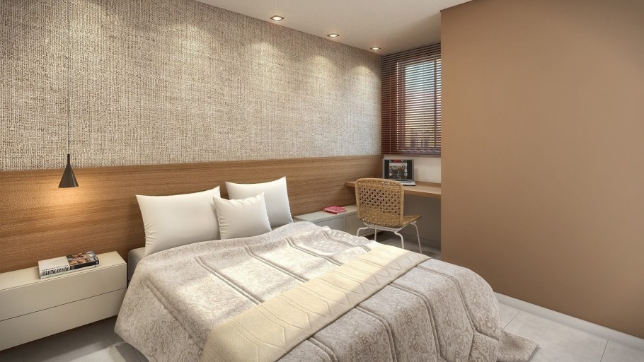 Обои под рогожку в интерьере спальни