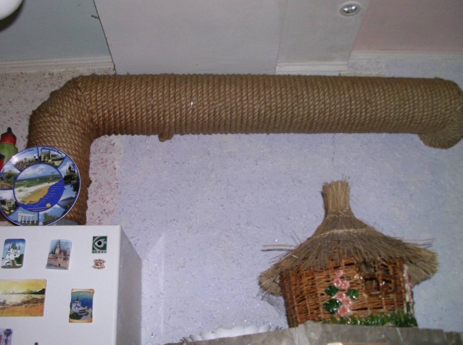 Декор трубы бечевкой