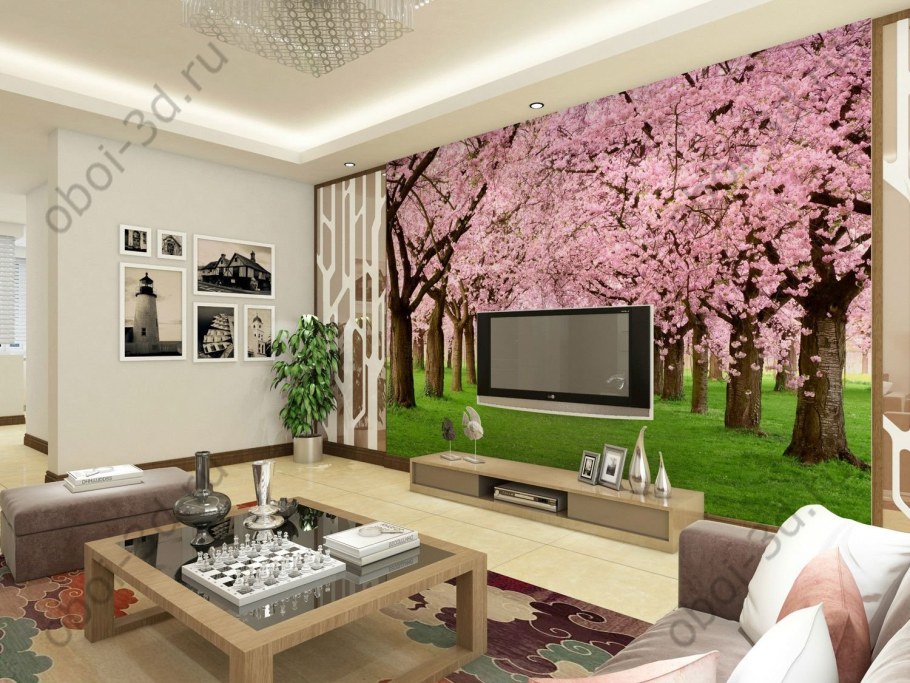 Фотообои с сакурой в спальню