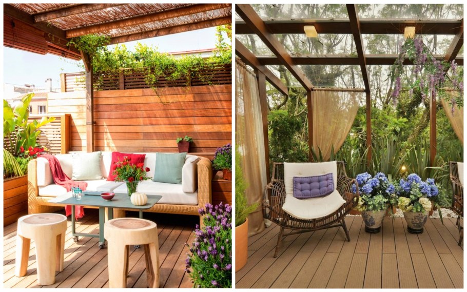 Модная терраса с коврами маркиза кашпо