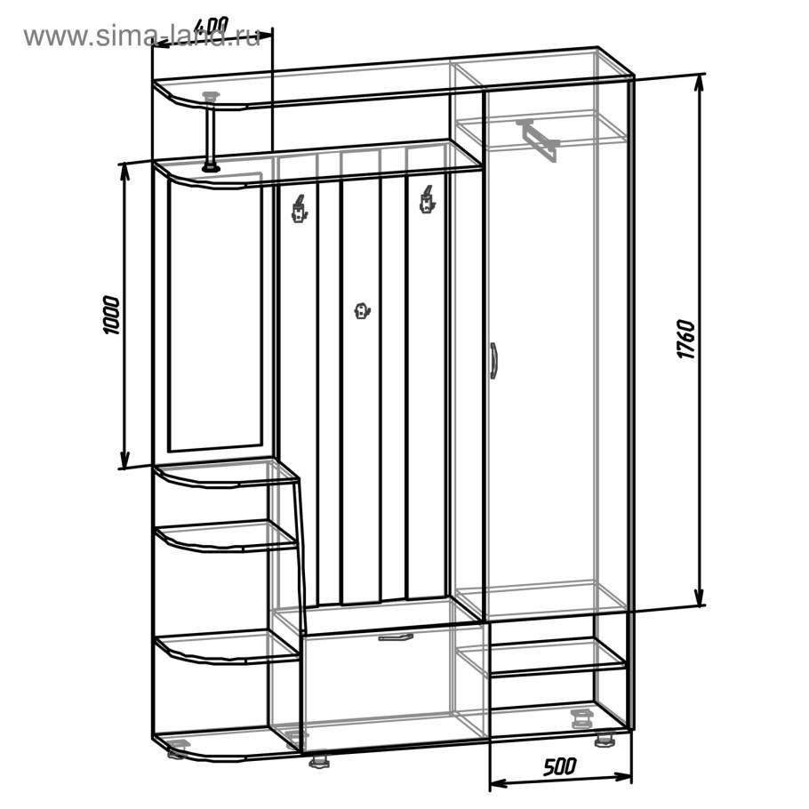 Угловая прихожая "Антре" габариты