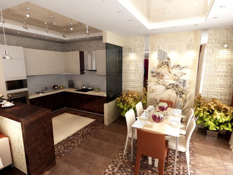 Зонирование кухни и столовой