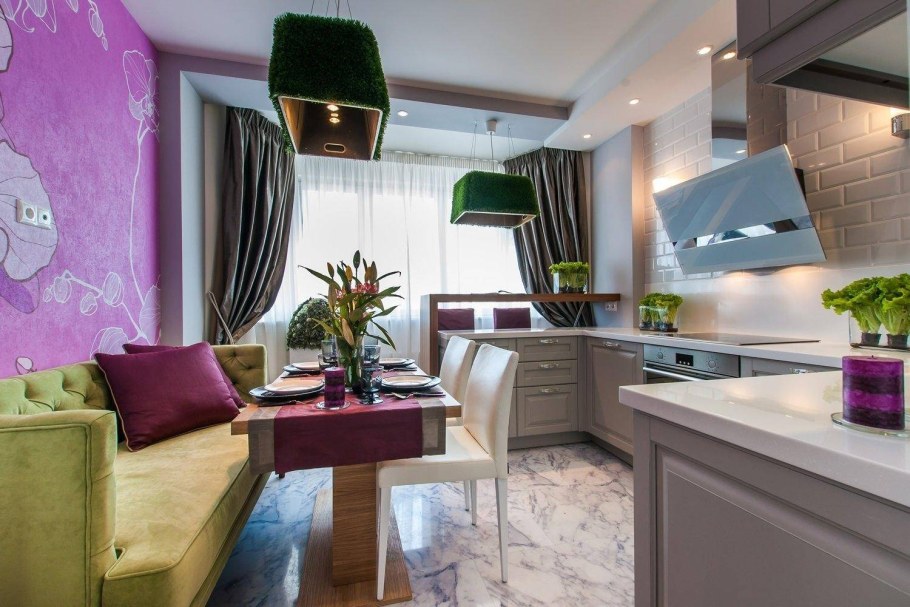 Интерьер гостинной-кухни 12 кв.м.