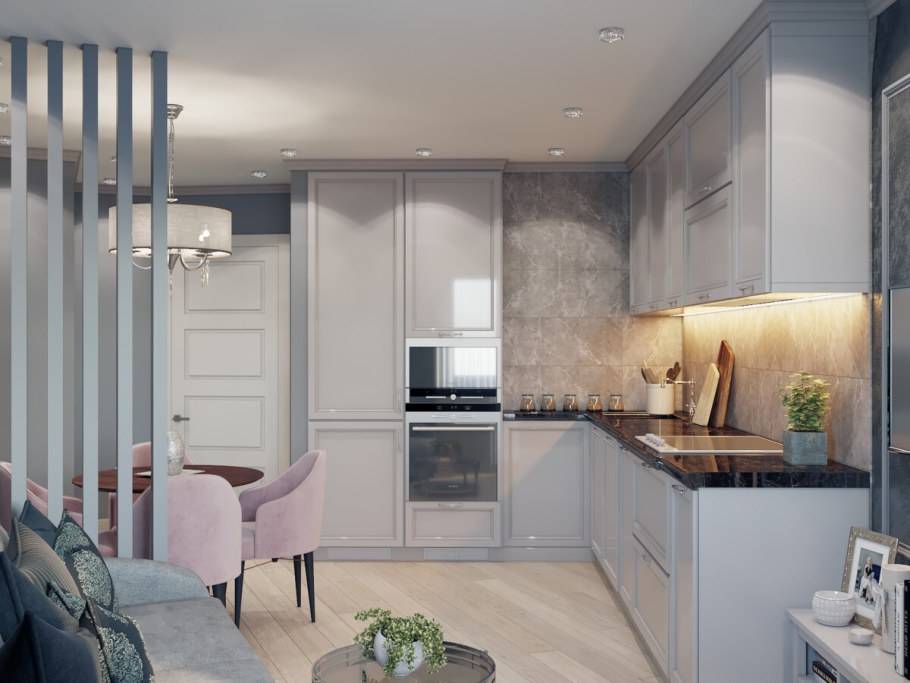 Угловая кухня гостиная 14 кв