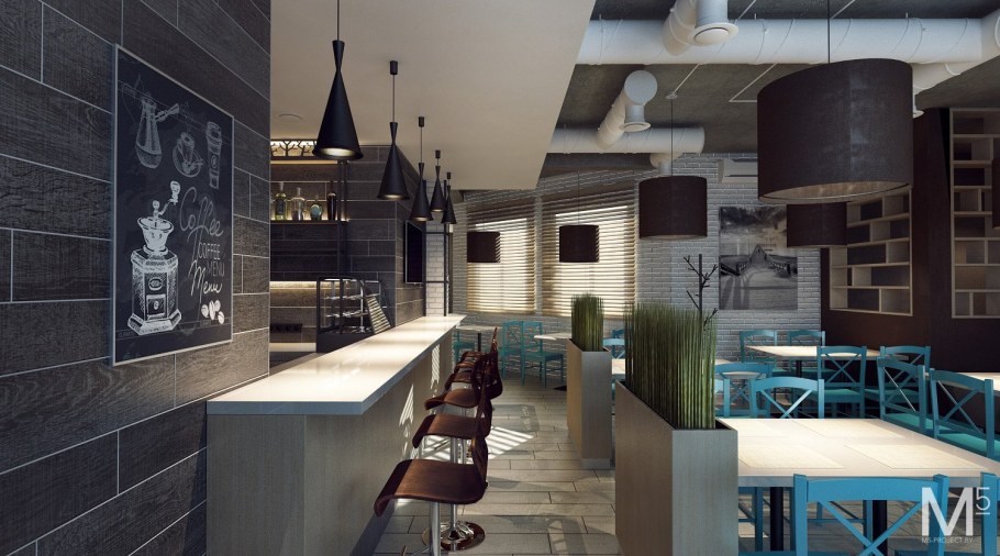 Кофейня в стиле брутализм