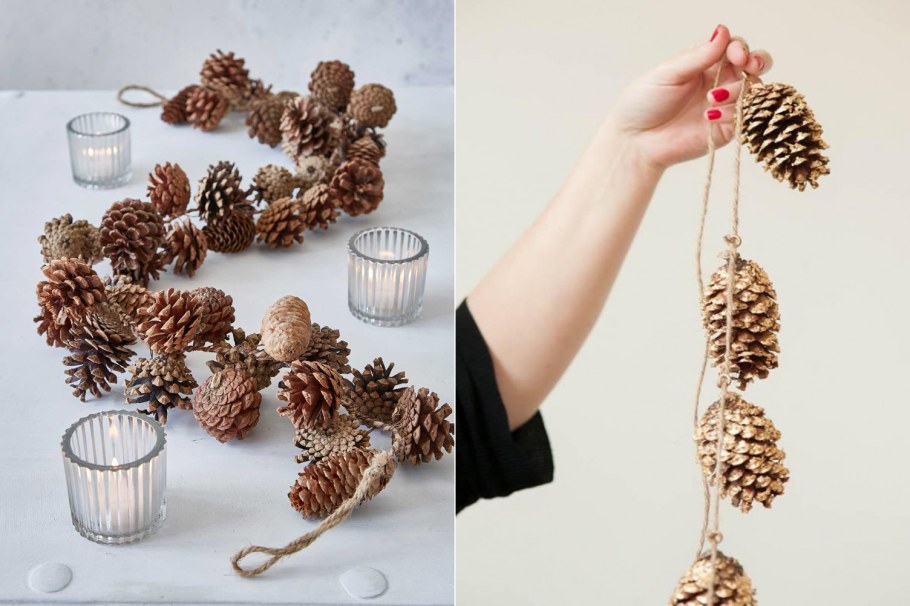 Вертикальная гирлянда из шишек