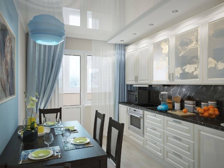 Интерьер кухни 11м2 с выходом на балкон