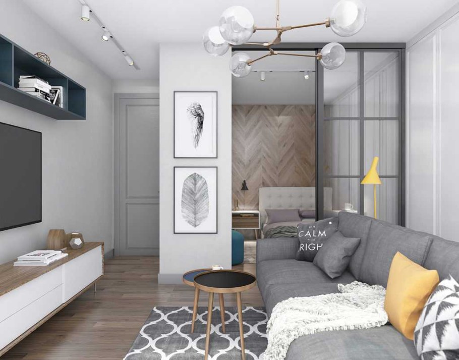 Интерьер в однокомнатной квартире 40 кв