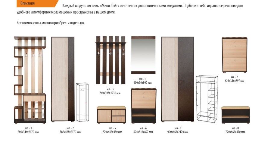 Прихожая мини-Лайт (мл-1) венге/ясень