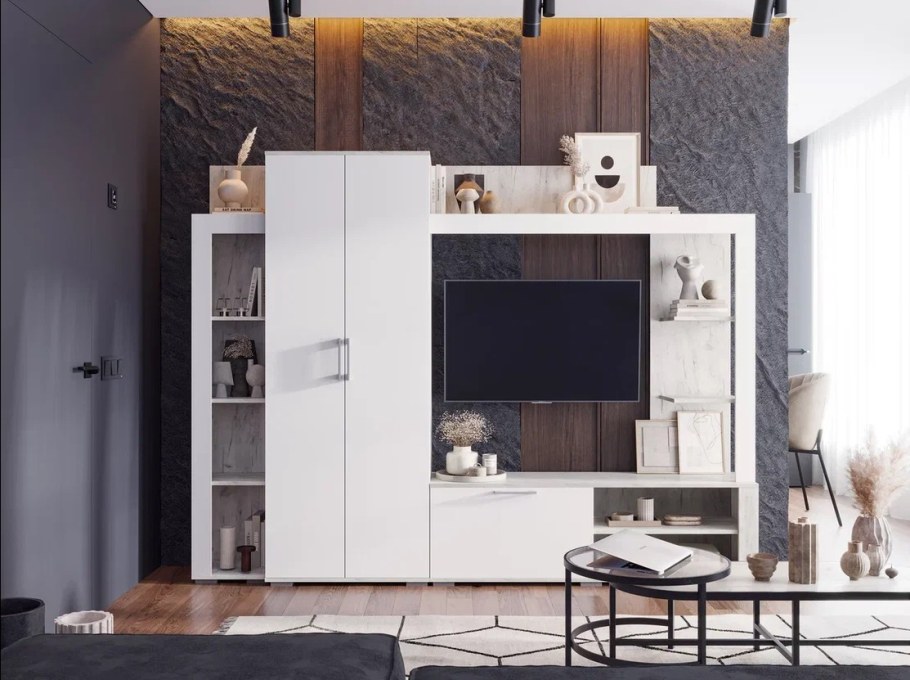 Гостиная Невада дуб крафт белый/Сноу Стендмебель