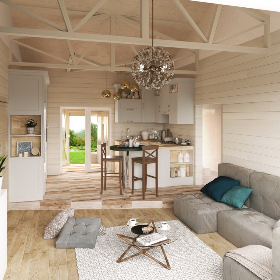 Вагонка в кухне гостиной