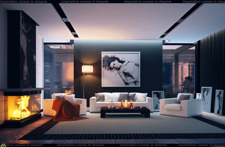 Камин в стиле Хай тек в интерьере