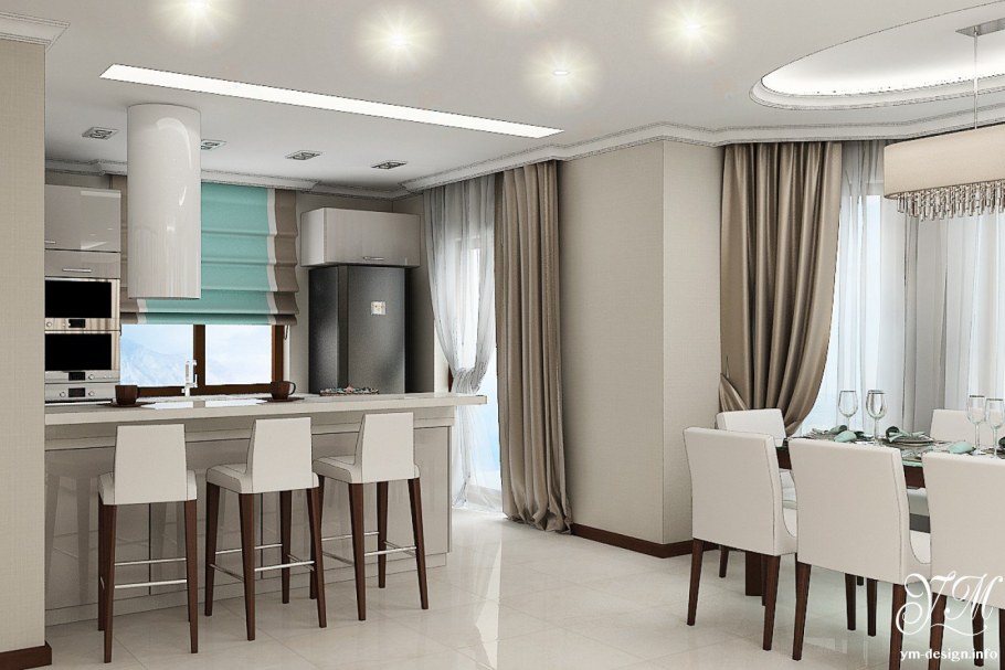 Шторы в кухню-гостиную в современном стиле
