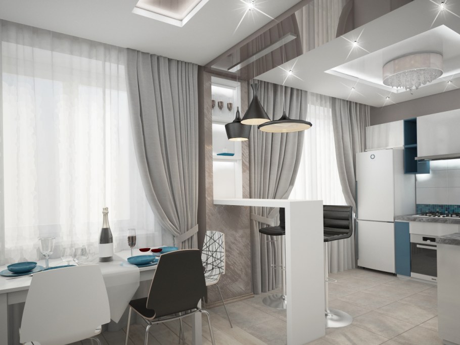 Шторы в кухню-гостиную в современном