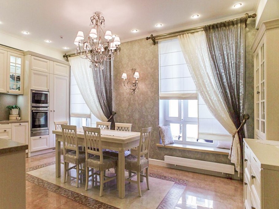 Шторы в кухне гостиной