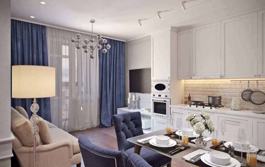 Кухня-гостиная Неоклассика 20 кв