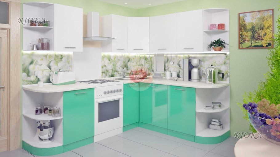 Зеленая угловая кухня
