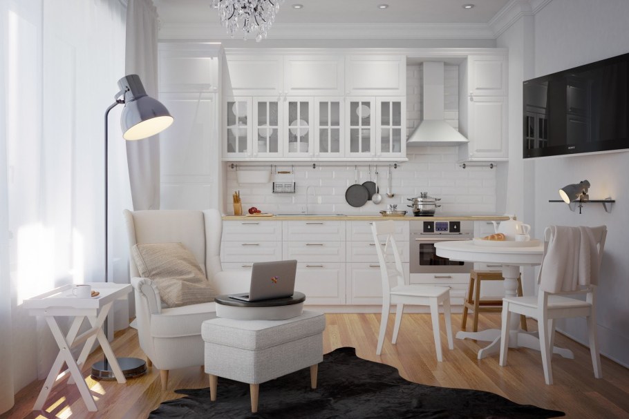 Кухня гостиная икеа 13м